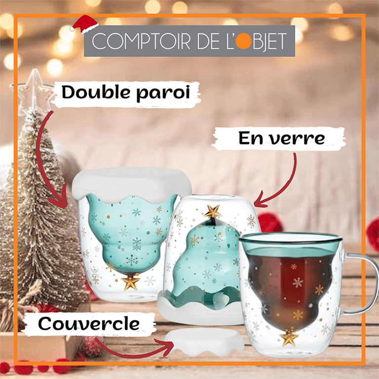 Idée de communication en décembre avec cette tasse sapin de Noël, parfait pour offrir à vos collaborateur comme cadeaux ! 