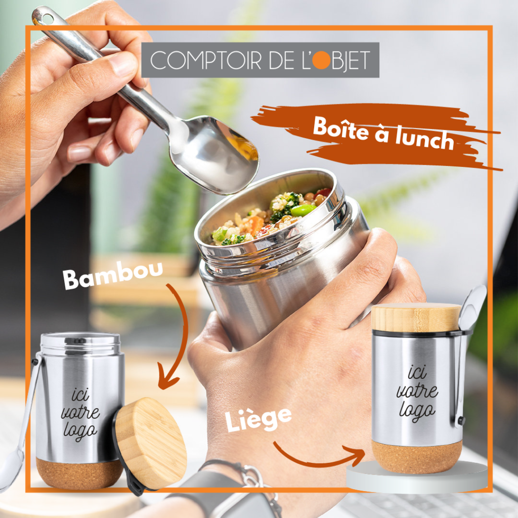 Objet personnalisable en liège : Boîte à lunch finitions liège et bambou !