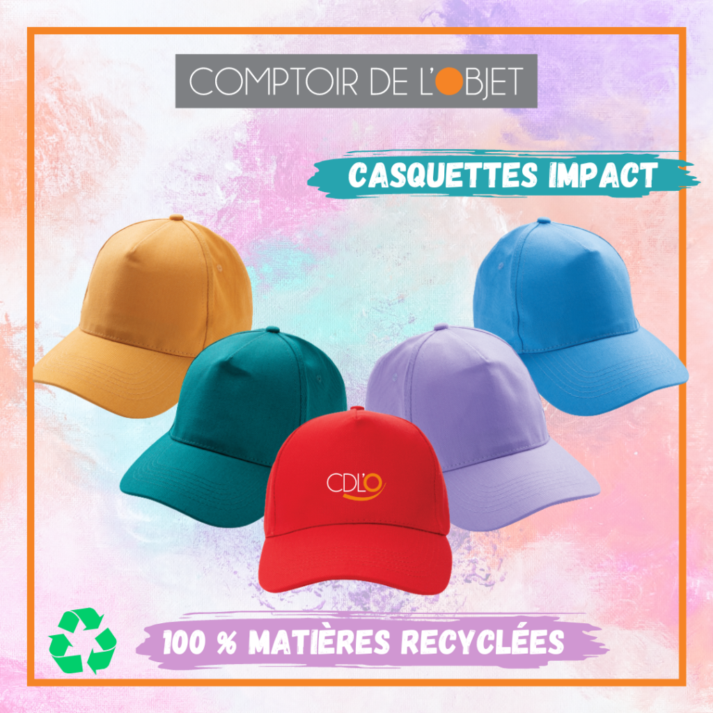 Textiles et objets publicitaires : incontournables de l'été, la casquette 100 % matières recyclés !