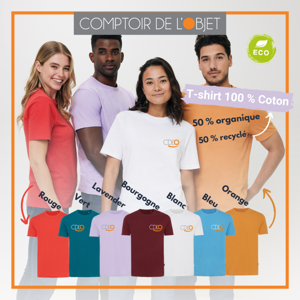 Textiles et objets publicitaires : incontournables de l'été, le t-shirt 100 % coton. 