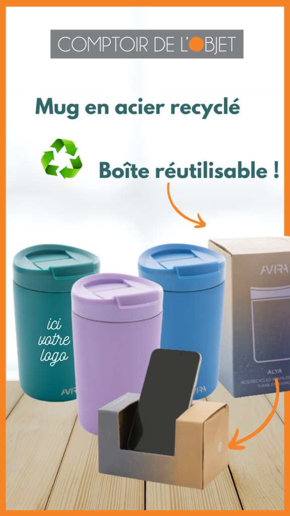 Objet publicitaire 1, le mug en acier recyclé 